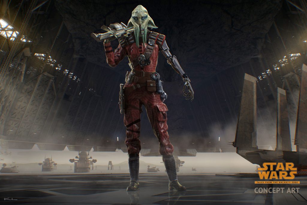 Tara Rashin, a motivated and strong pirate that is part of the Guavian Death Gang, stands in a hangar with her weapon of choice slung over her shoulder. With a mechanical arm, you know that she's a foe you would not want to cross paths with.